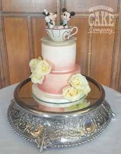 two tier wedding peach ombre with custom Disney topper teacup Tamworth West Midlands Staffordshire