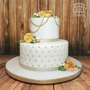 two-tier-white-gold-quilted-rose wedding anniversary 50 Tamworth West Midlands Staffordshire