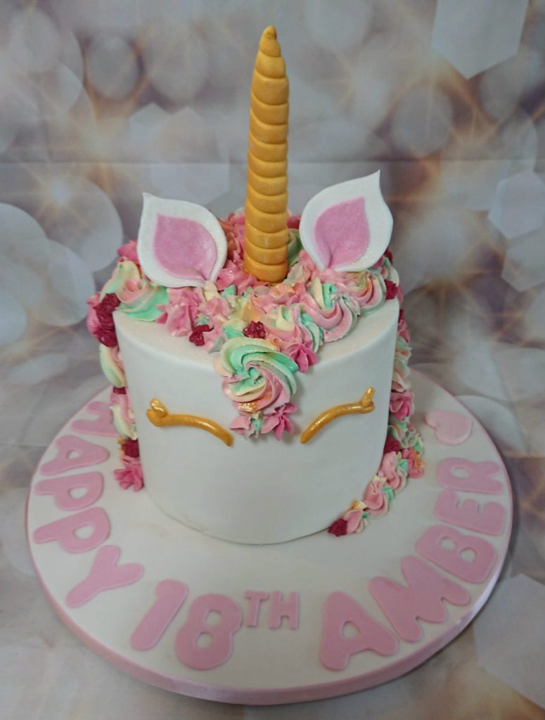pastel rainbow unicorn head cake - Tamworth