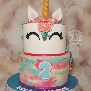 two tier brushed buttercream unicorn head cake - tamworth