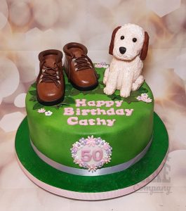 walking boots and dog theme cake - Tamworth