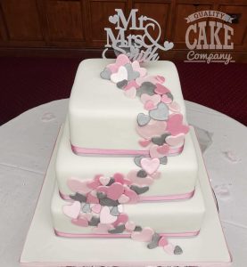 wedding three tier Pink heart cascade cake square Tamworth West Midlands Staffordshire