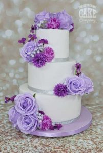 wedding cake three tier lilac and purple silk flowers Tamworth West Midlands Staffordshire