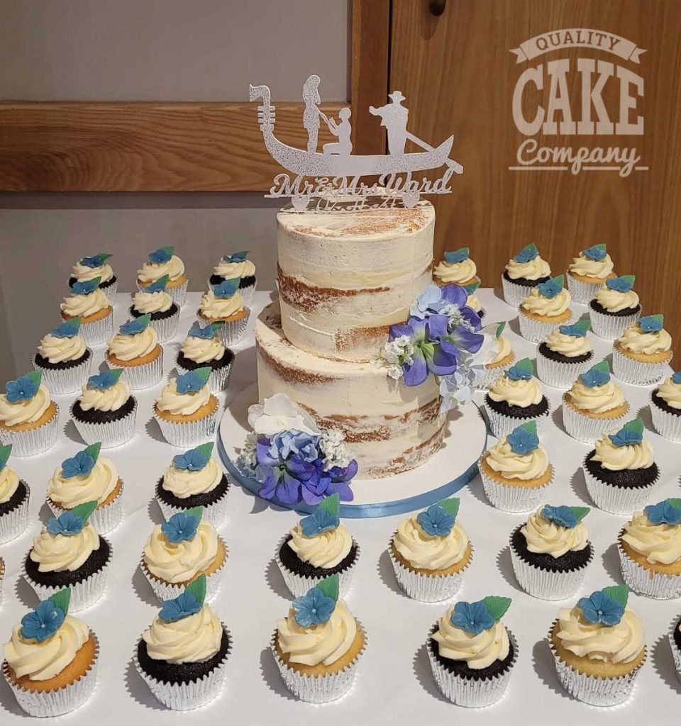 wedding Cake and cupcakes lea marston blue themed Tamworth West Midlands Staffordshire