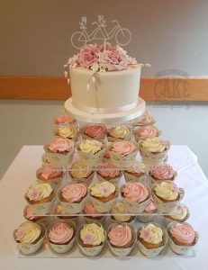 Pink and white cupcake tower lace wraps custom topper wedding Tamworth West Midlands Staffordshire