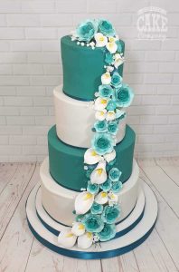 wedding-four-tier-teal-roses and lily cascade Tamworth West Midlands Staffordshire