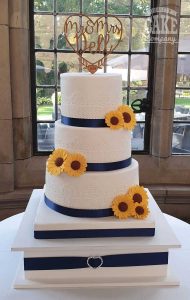 wedding navy blue sunflowers three tier lace and ribbons Tamworth West Midlands Staffordshire