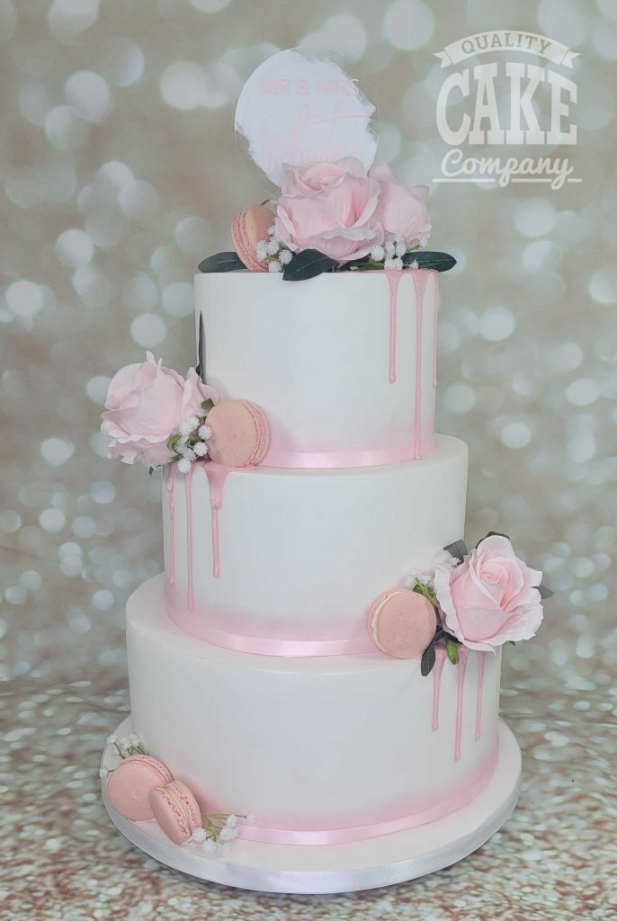 wedding pink wedding three tier drip with silk flowers with acrylic topper Tamworth West Midlands Staffordshire