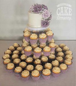 wedding purple cupcake tower with small cake Tamworth West Midlands Staffordshire