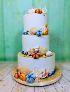 Seashell underwater tropical themed wedding cake three tier Tamworth West Midlands Staffordshire