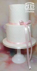 wedding-simple-white-dots-ribbon two tier cake Tamworth Staffordshire West Midlands