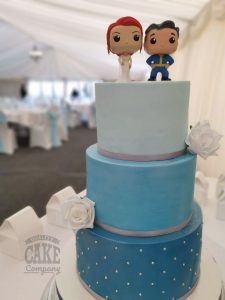 wedding-three-tier-blue-simple piped dots funko pop toppers Tamworth West Midlands Staffordshire