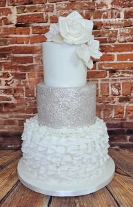 white ruffle shimmer wedding cake small three tier Tamworth West Midlands Staffordshire