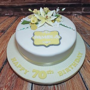 yellow floral 70th birthday cake - tamworth