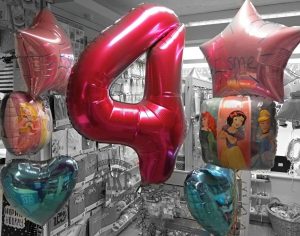 children's 4th birthday number balloon and princess bunches - Tamworth