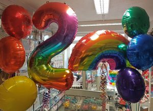 children's age 2 number balloon and rainbow theme bunches - Tamworth