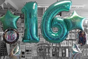 teal tiffany sweet 16 large number balloons and matching bunches - tamworth