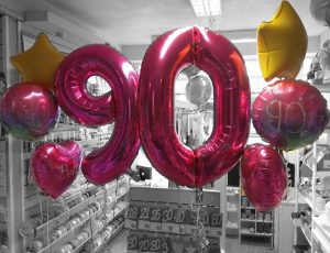 90th birthday pink number balloons and matching bunches - Tamworth