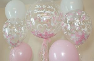 personalised wedding bubble balloon and matching latex bunches - Tamworth