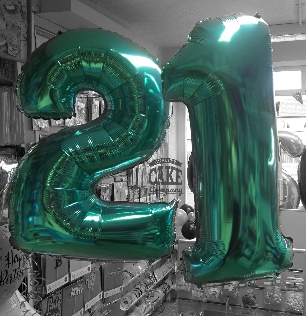 Teal store number balloons