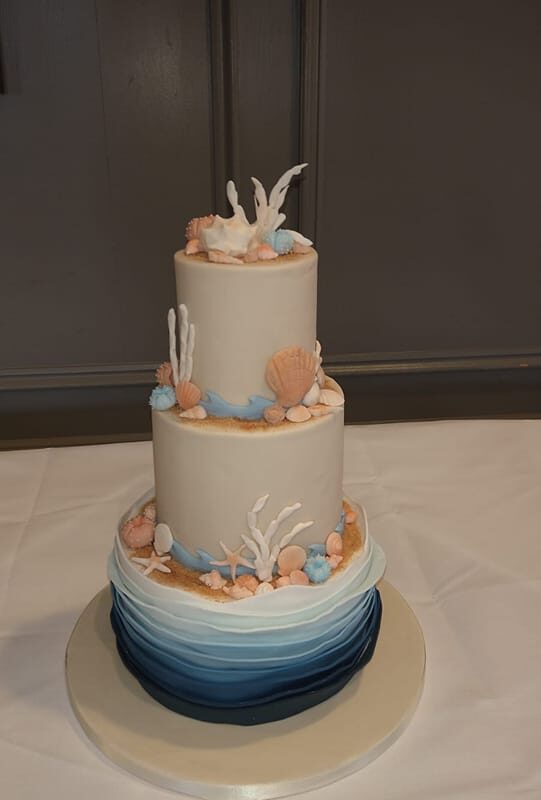 Sealife themed three tier wedding cake