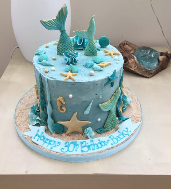 blue cake with sea life creatures