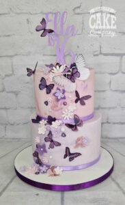 16th birthday two tier butterfly lilac cascade cake tamworth