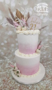 two tier tall pink ombre modern buttercream palm birthday cake 21st tamworth