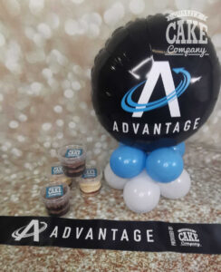 Corporate table balloon with logo with treats and personalised banner - Tamworth