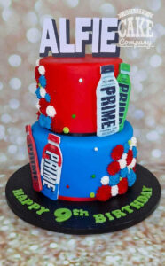 two tier prime drink themed birthday cake