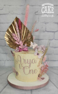 pink and gold modern first birthday cake with butterflies - tamworth