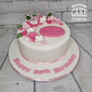 pink floral 80th birthday cake - Tamworth