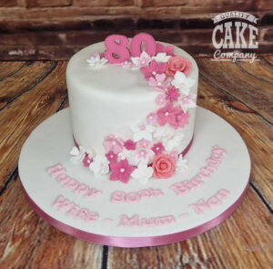 80th birthday pink floral cascade cake - tamworth