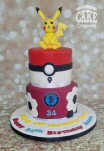 two tier joint birthday cake pokemon and aston villa