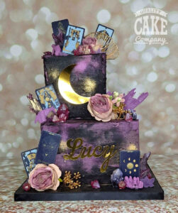 two tier purple tarot theme birthday cake