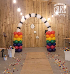 quicklink balloon arch for a rainbow wedding event - tamworth