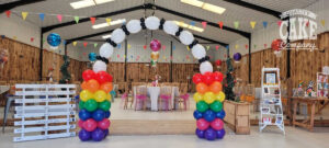Rainbow quicklink balloon arch at Bilston Brook wedding venue - Tamworth