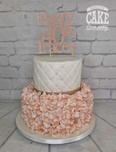 two tier rose gold ruffle quilted 40th birthday cake - tamworth