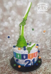 science theme cake with test tube and flask - tamworth