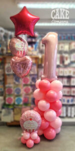 mixed balloon display for a girls first birthday - Tamworth