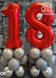 red and silver 18th birthday balloon short columns - Tamworth