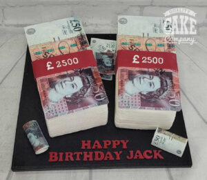 stacks of money novelty cake - tamworth