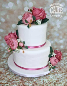 Two tier pink wedding silk flowers simple - tamworth