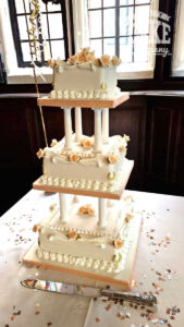 Vintage anniversary cake three tier pillars - Tamworth