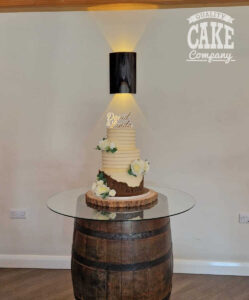 rustic wedding cake with ribbed buttercream and bark effect - Tamworth
