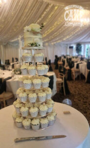 cupcake tower of white piped wedding cupcakes - tamworth