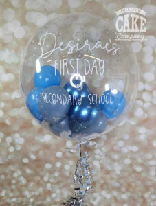first day of school personalised bubble balloon with blues and silvers - Tamworth