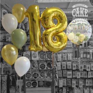 18th birthday mixed balloon display sage gold and white colours - Tamworth