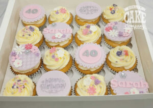 pink and lilac floral 40th birthday cupcakes - Tamworth