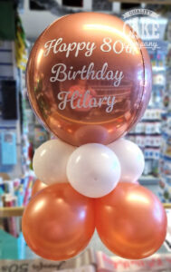 personalised rose gold 80th birthday table balloon display - Tamworth